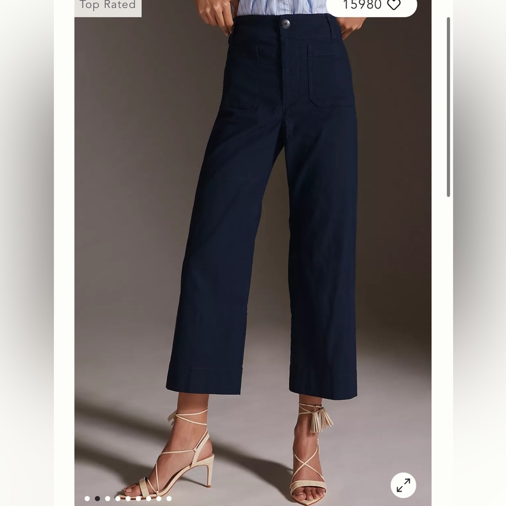 The Colette Cropped Wide-Leg Pants by Maeve in Dark Blue